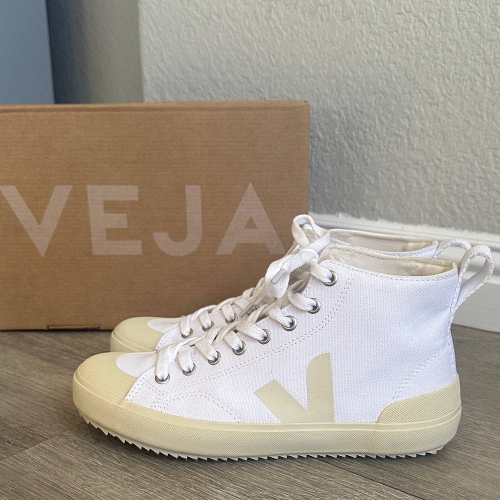 Veja Nova High Top Canvas White Pierre Butter Sole Sneakers Size EUR 38 US 7
